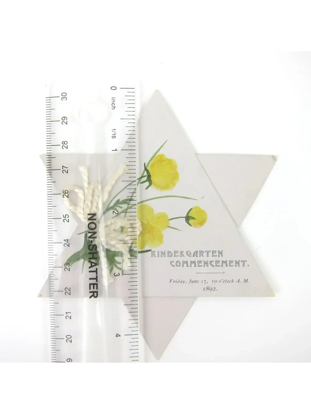 Antique 1892 Victorian Card Hand Painted Yellow Flowers Star Shape Commencement